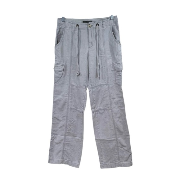 Eddie Bauer Linen/Cotton Gray Khaki Cargo Pants Drawstring Women’s 4 SMALL - Picture 1 of 16